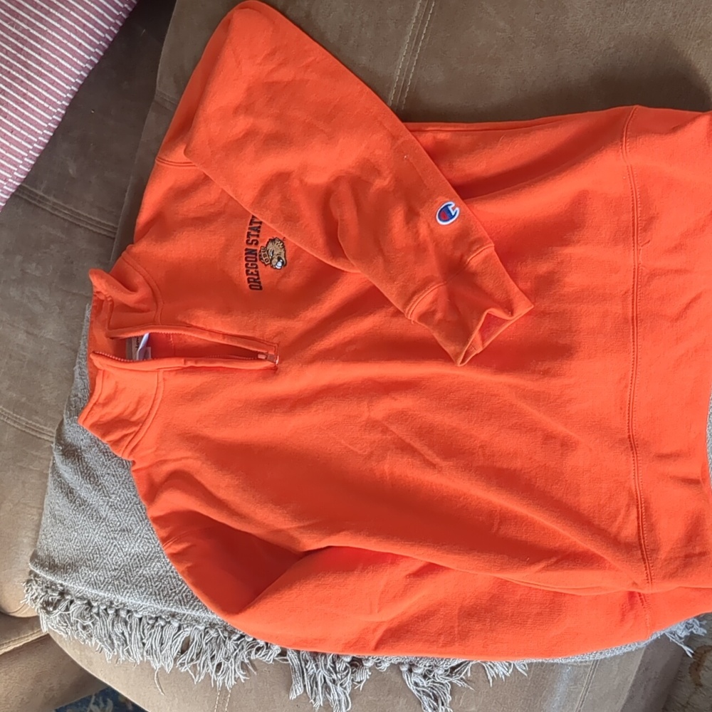 Champion Orange Oregon State University quarter zip sweatshirt